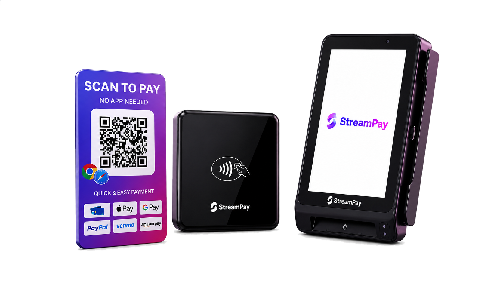 StreamPay QR, NFC and POS payment hardware for unattended machines